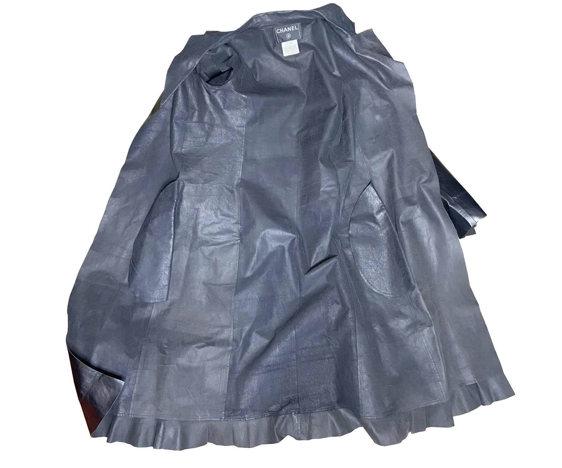 Chanel Classic Black Leather Coat In Excellent Condition For Sale In Pasadena, CA