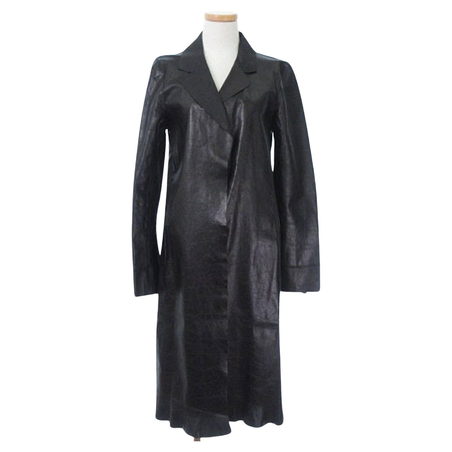 Chanel Classic Black Leather Coat For Sale