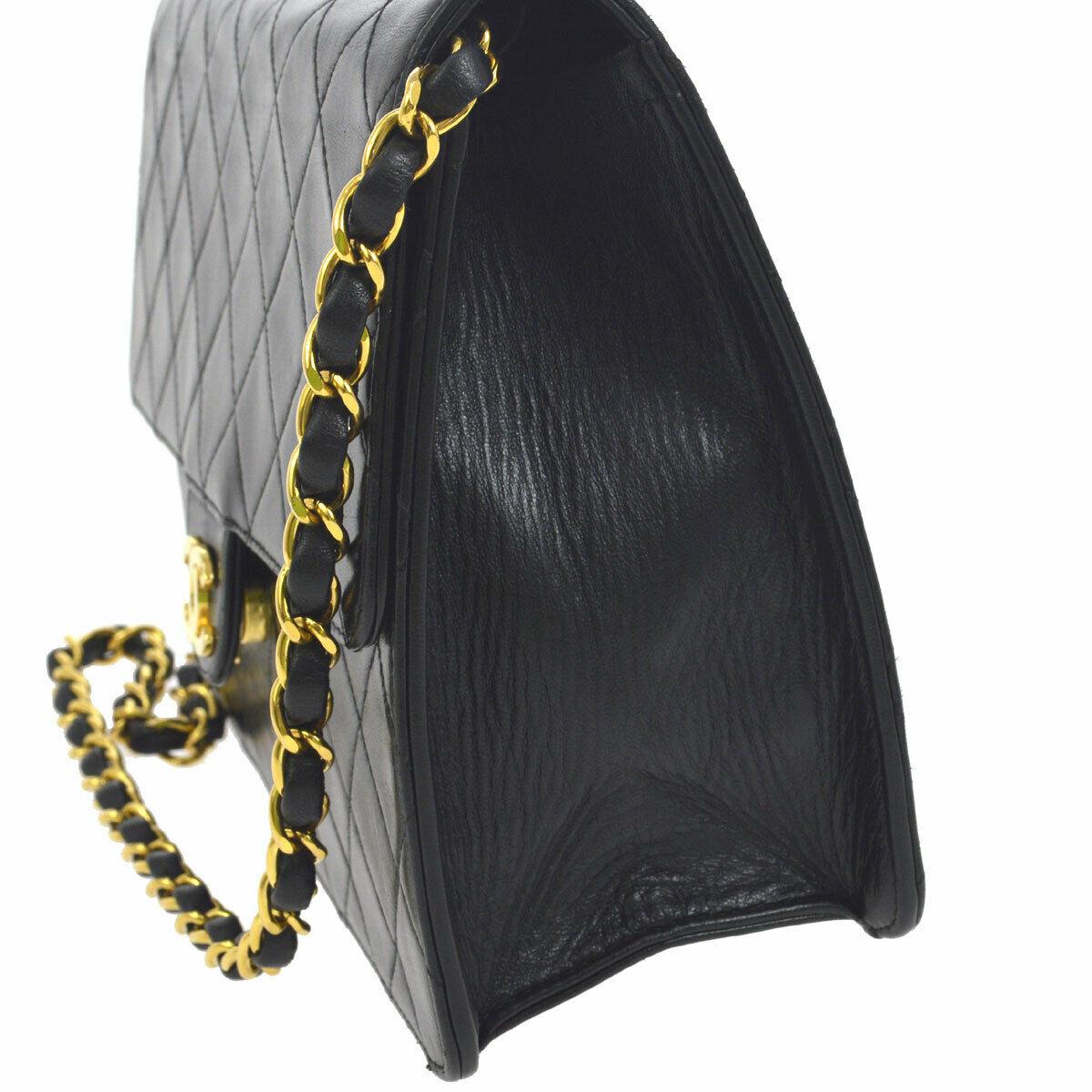 Chanel Classic Black Leather Lambskin Gold Chain Evening Shoulder Flap Bag In Good Condition In Chicago, IL
