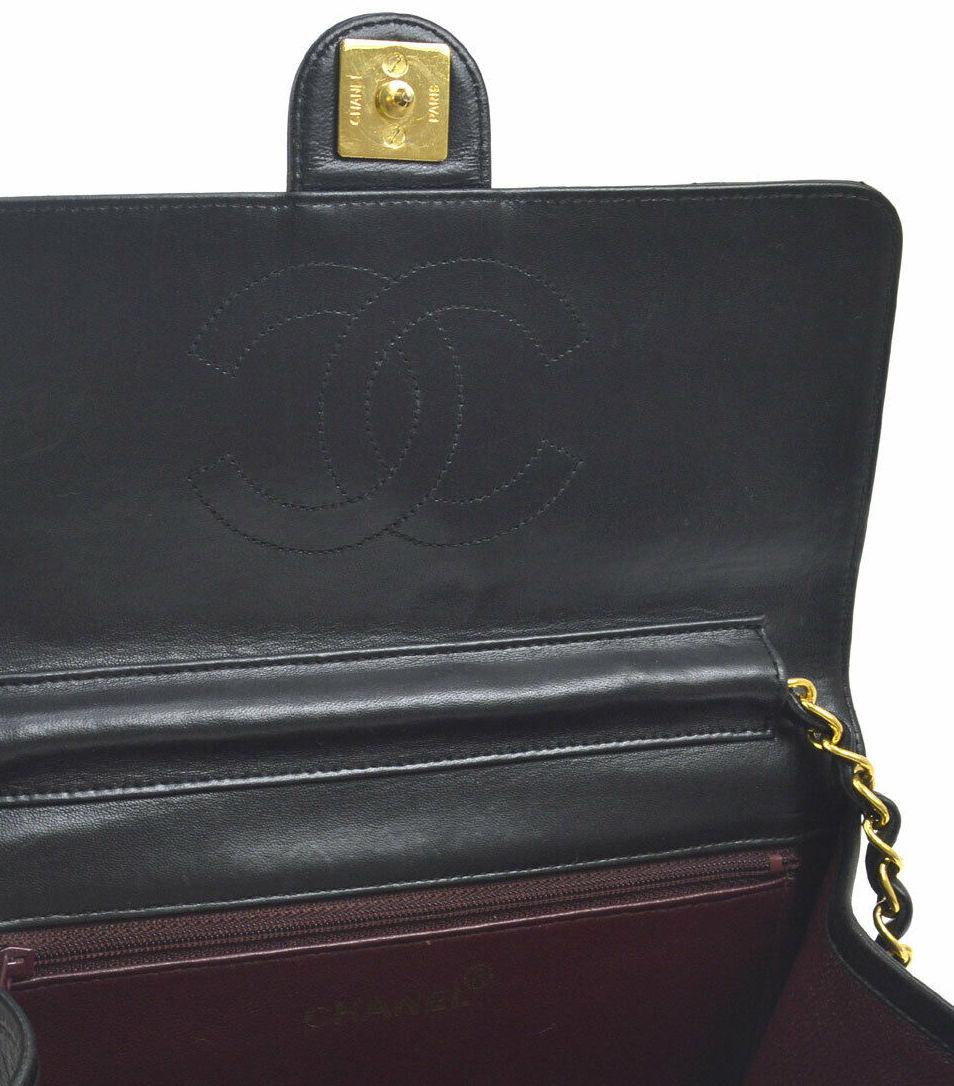 Chanel Classic Black Leather Lambskin Gold Chain Evening Shoulder Flap Bag 2
