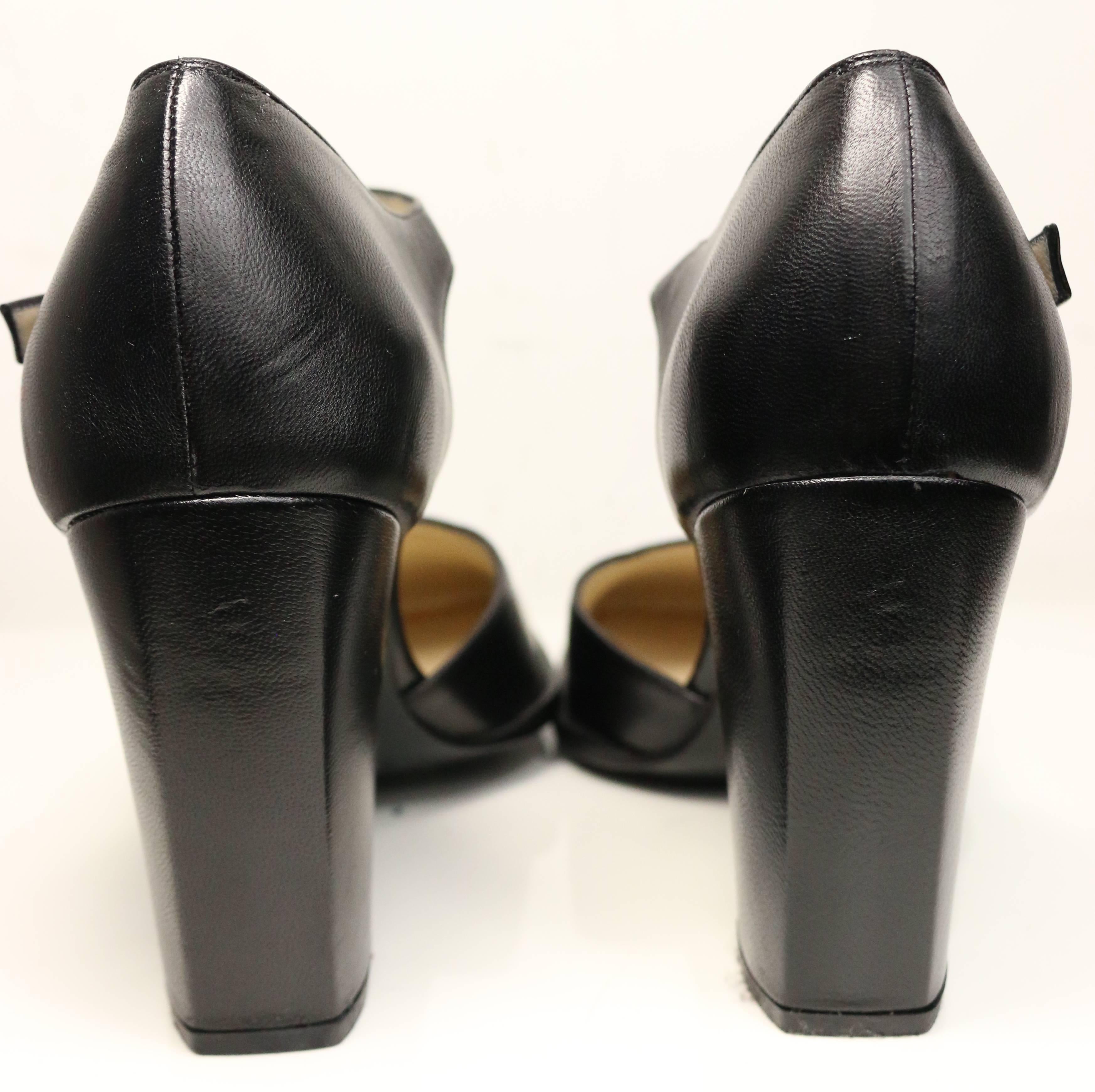 Women's Chanel Classic Black Leather Square Toe Heels For Sale