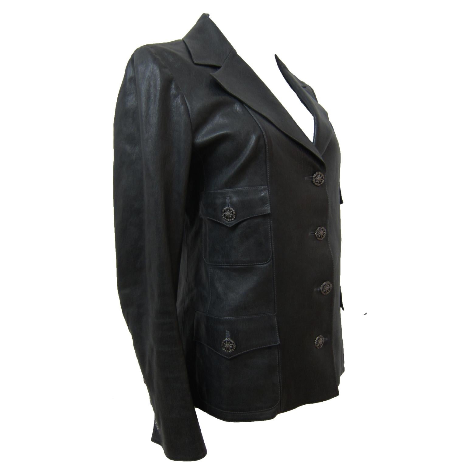 Chanel Classic Black Soft Thin Leather Jacket CC buttons  In Good Condition In Berlin, DE