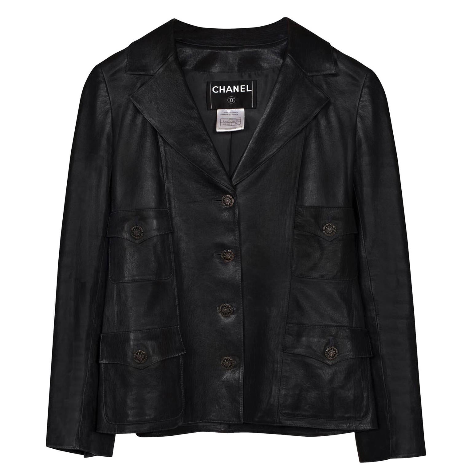 Chanel Classic Black Soft Thin Leather Jacket CC buttons  1