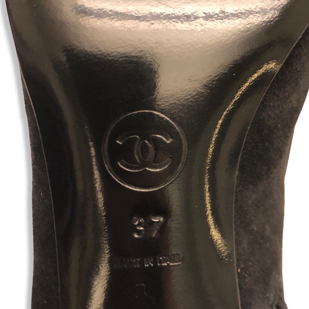 Chanel Classic Black Suede CC Gold Toned Hardware Ankle Boots  For Sale 1