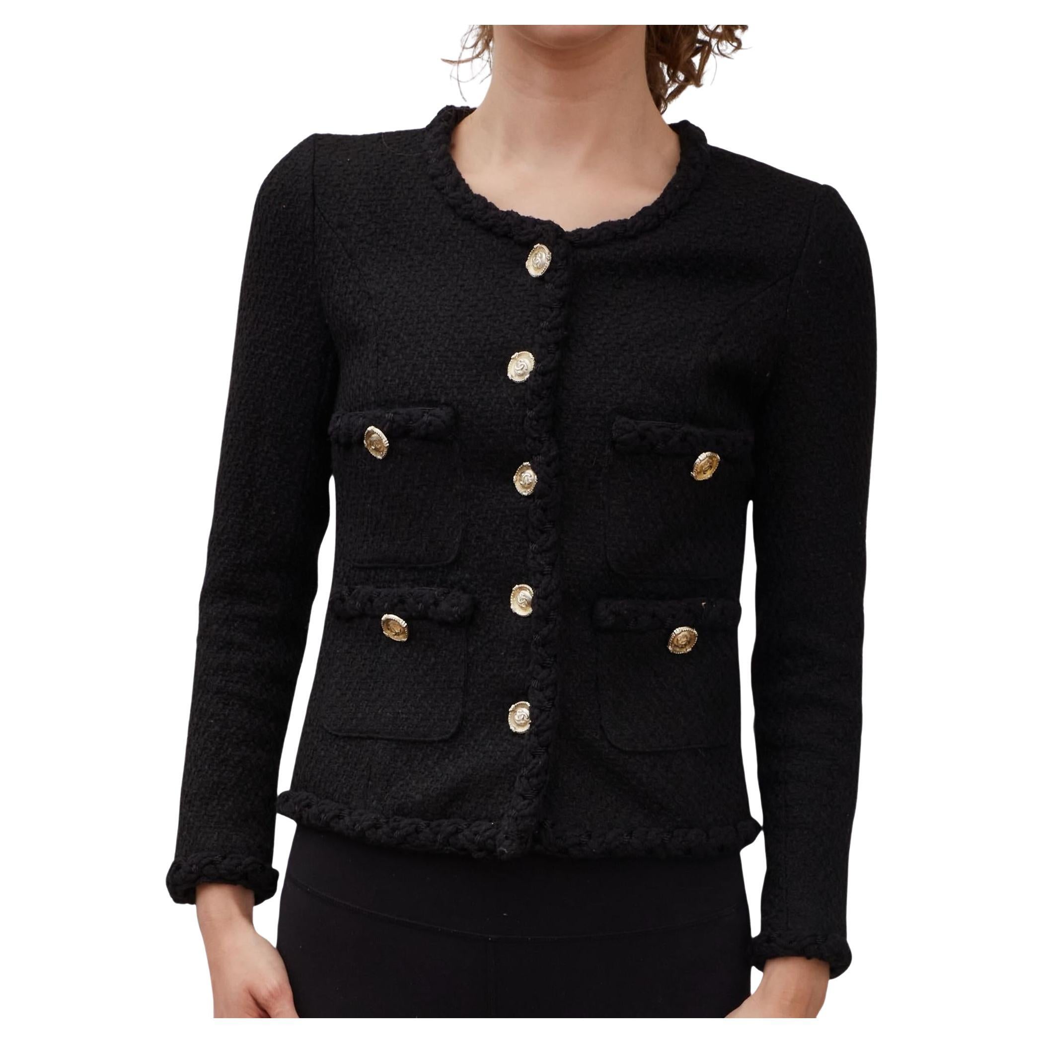 Chanel Classic Black Tweed Jacket (FR36) Extra Small) at 1stDibs  chanel  black tweed jacket, chanel black jacket, black tweed blazer outfit