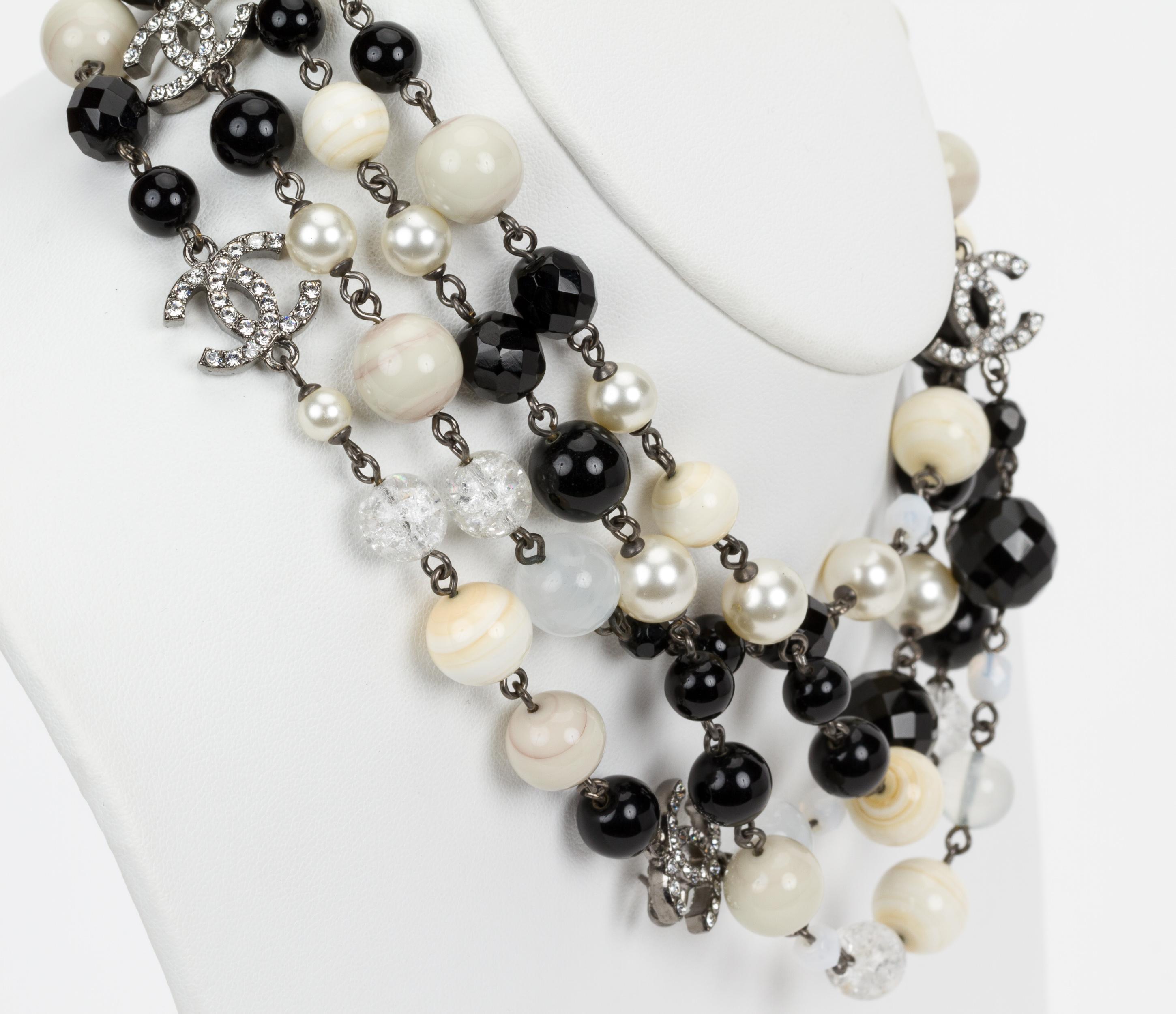Chanel Classic Black & White Beaded Strand Necklace 4