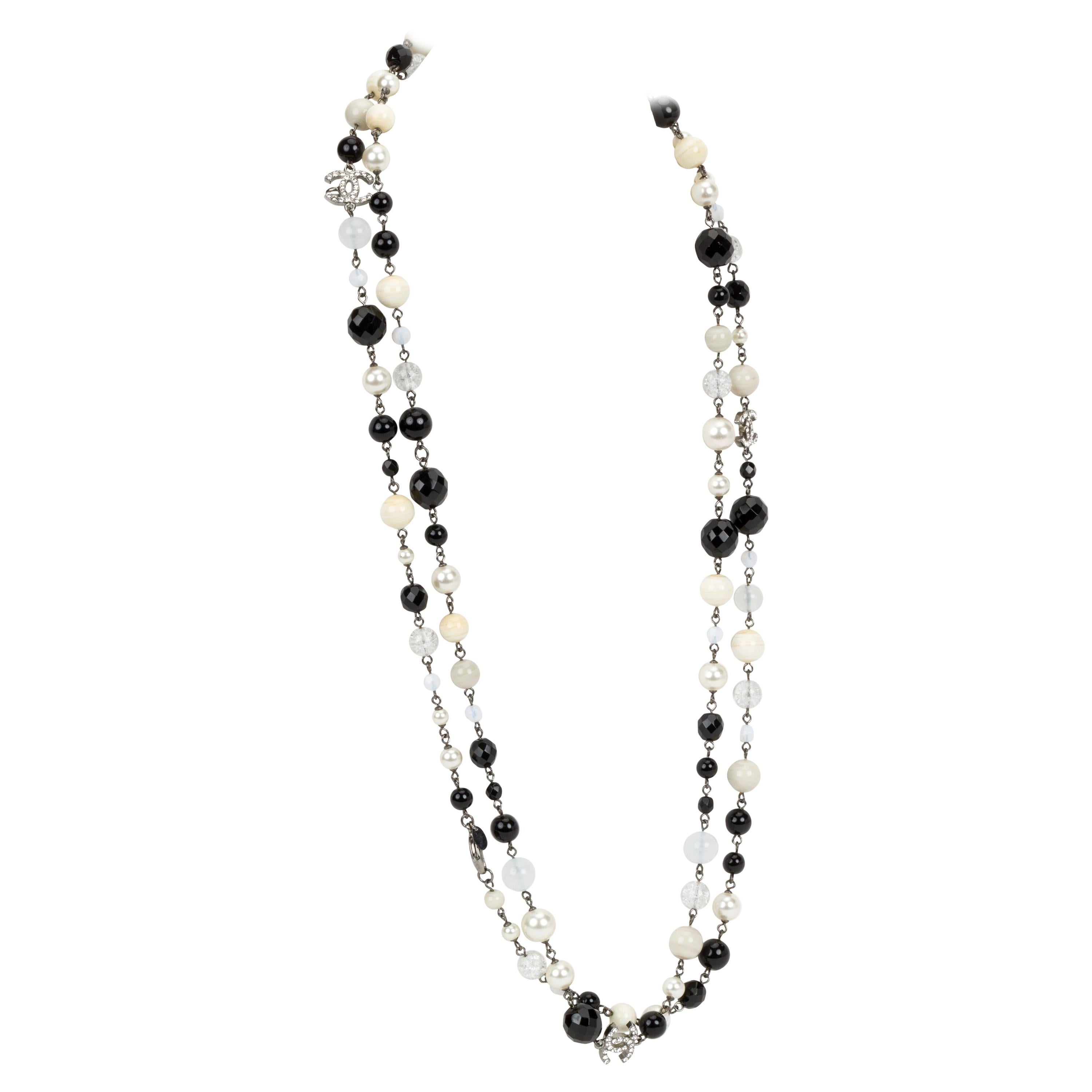 Chanel Classic Black & White Beaded Strand Necklace