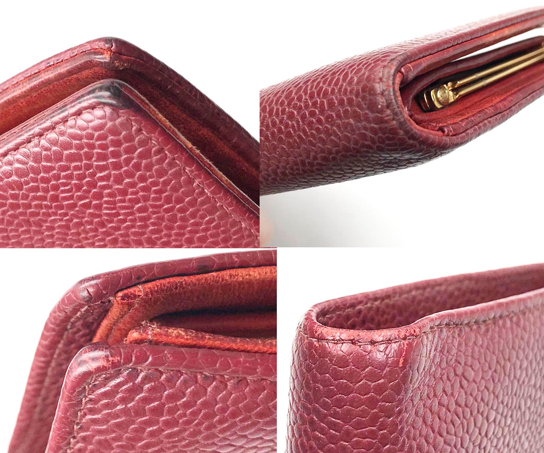 Women's Chanel Classic Burgundy Caviar Bi Fold Long Wallet For Sale