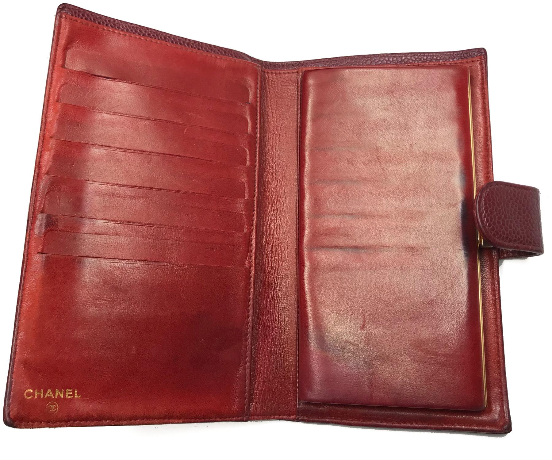 Chanel Classic Burgundy Caviar Bi Fold Long Wallet For Sale 1