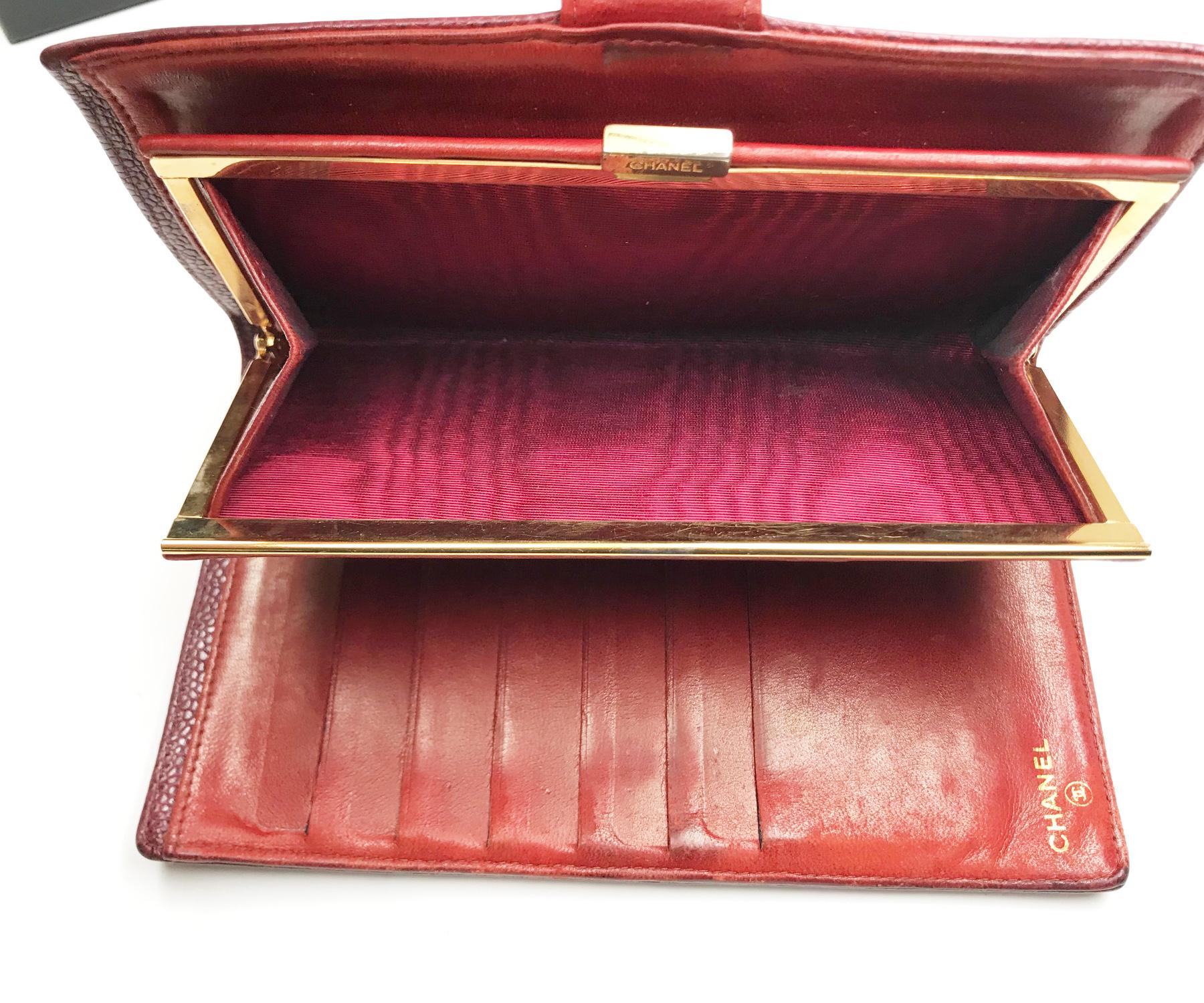 Chanel Classic Burgundy Caviar Bi Fold Long Wallet For Sale 2