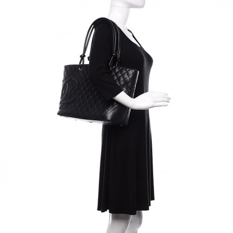 Chanel Cambon Line Coco Mark Large Tote Shoulder Bag Soft Calf Enamel Black  Pink A25169 Auction