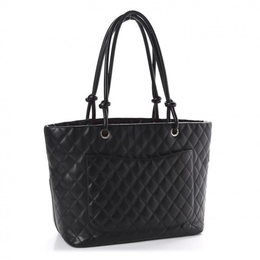 Chanel Classic Cambon Black tote with Pink interior lining Vintage  In Excellent Condition In Montreal, Quebec