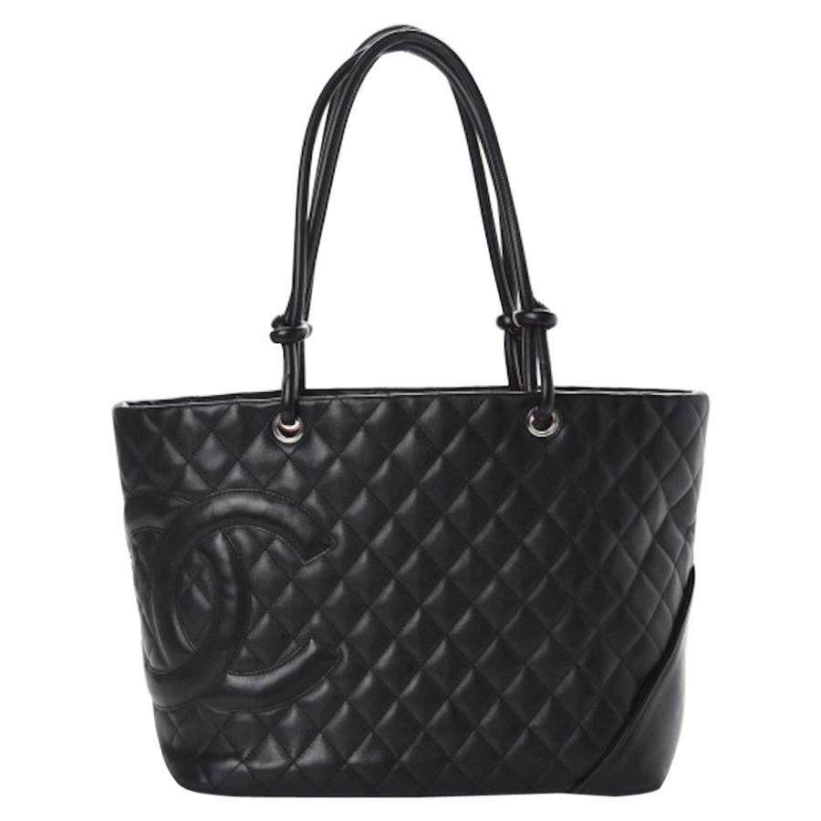 Chanel Classic Cambon Black tote with Pink interior lining Vintage 
