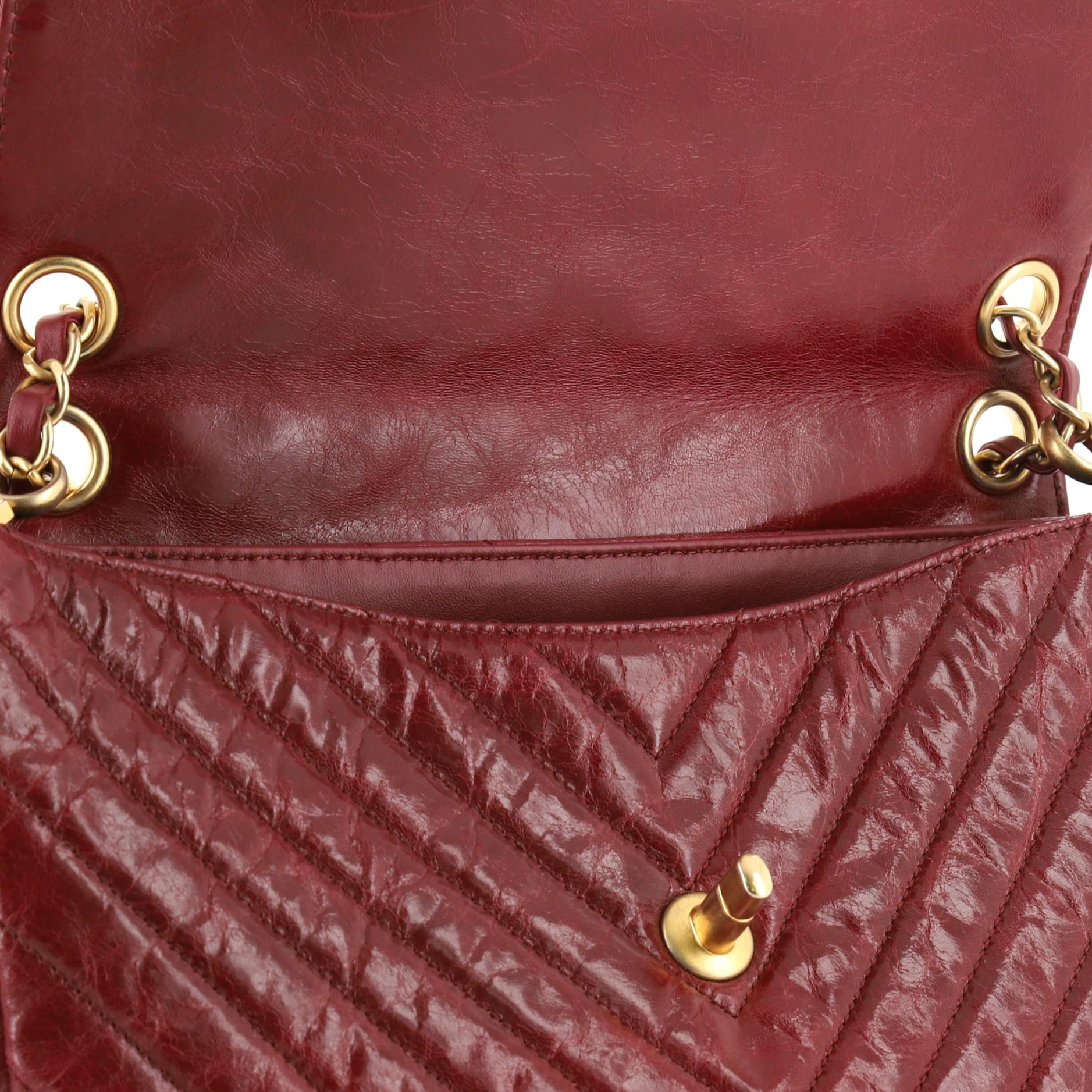 Brown Chanel Classic CC Hampton Flap Bag Chevron Aged Lambskin Medium