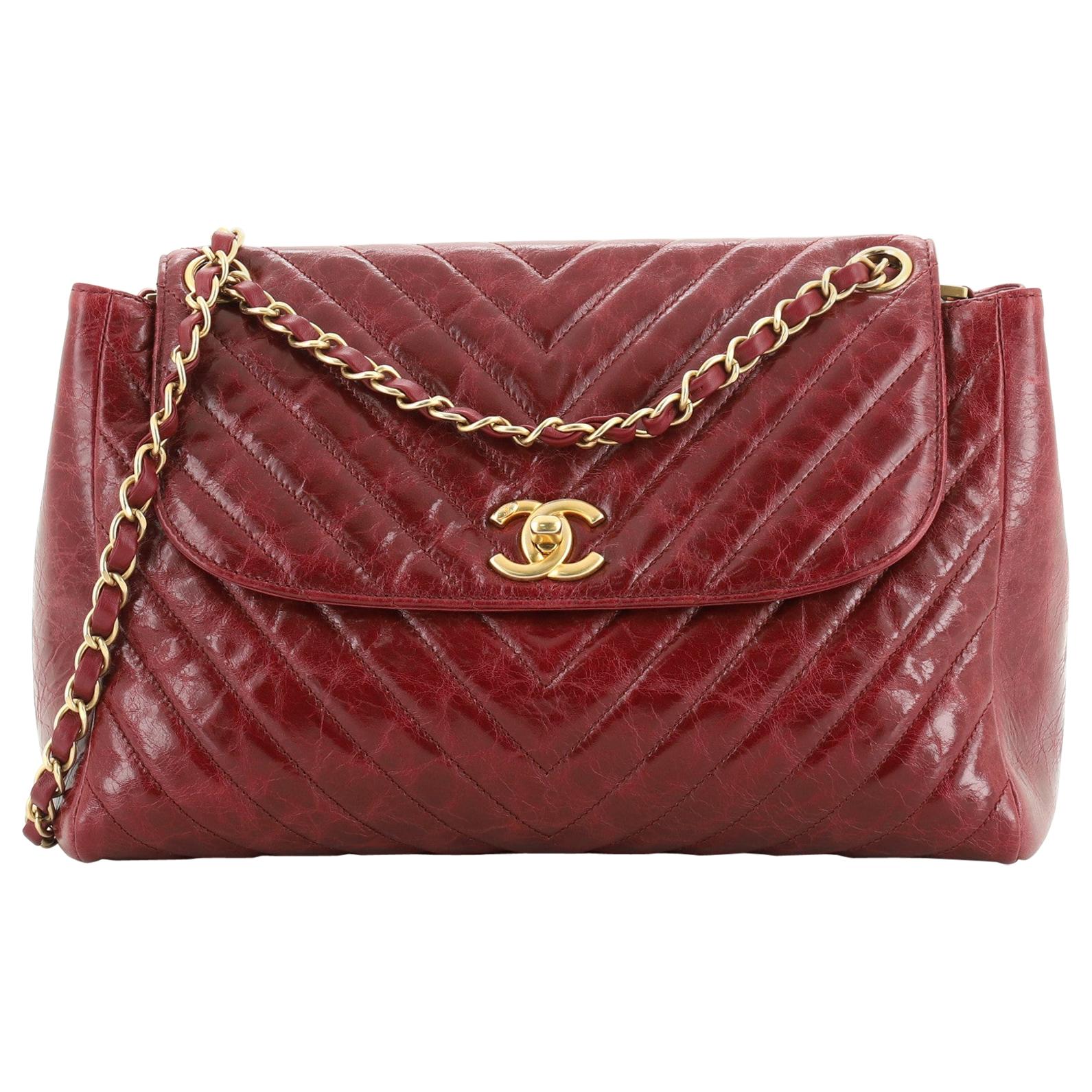 Chanel Classic CC Hampton Flap Bag Chevron Aged Lambskin Medium at 1stDibs