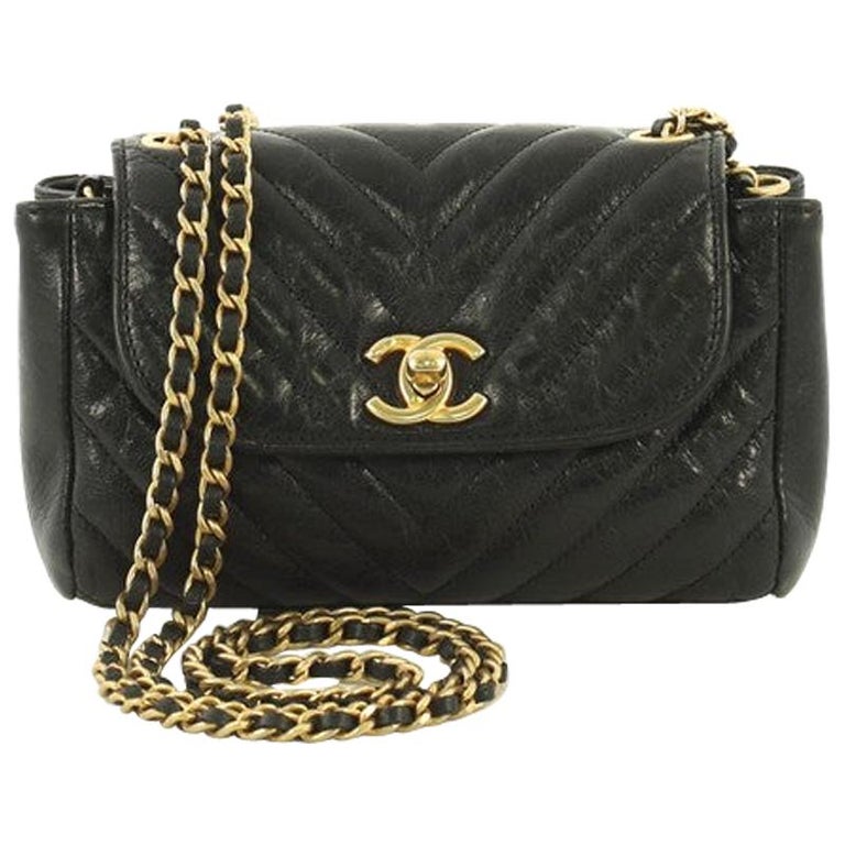 Chanel Classic CC Hampton Flap Bag Chevron Aged Lambskin Small