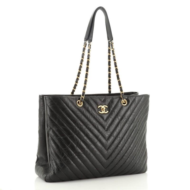 Chanel Classic CC Shopping Tote Chevron en cuir de veau metallise Large sur 1stDibs