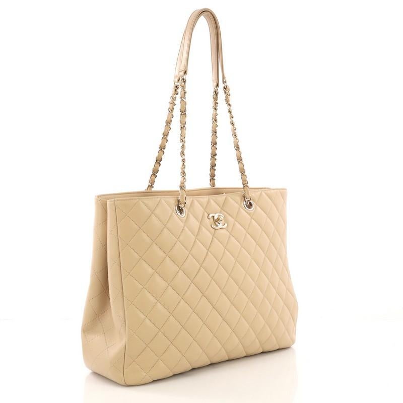 Beige Chanel Classic CC Shopping Tote Quilted Calfskin Large
