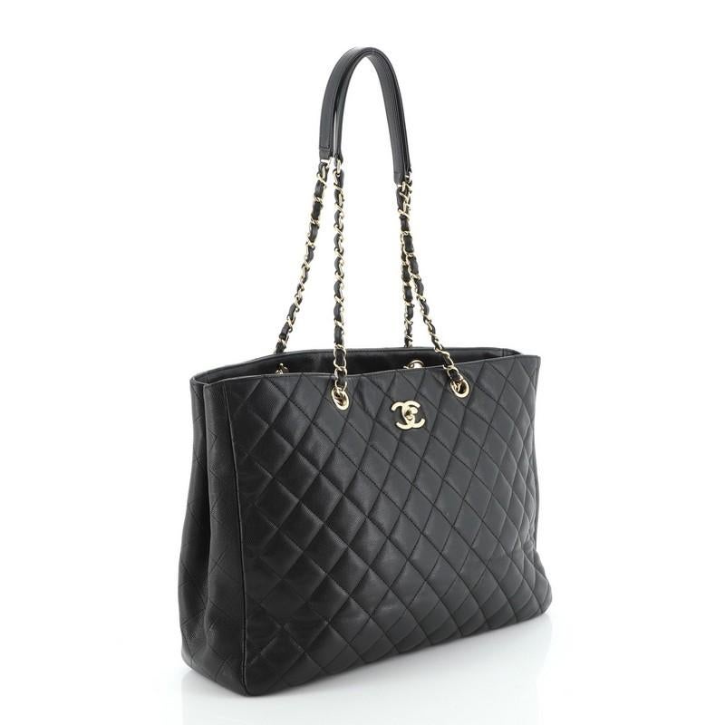 Black Chanel Classic CC Shopping Tote Quilted Caviar Large