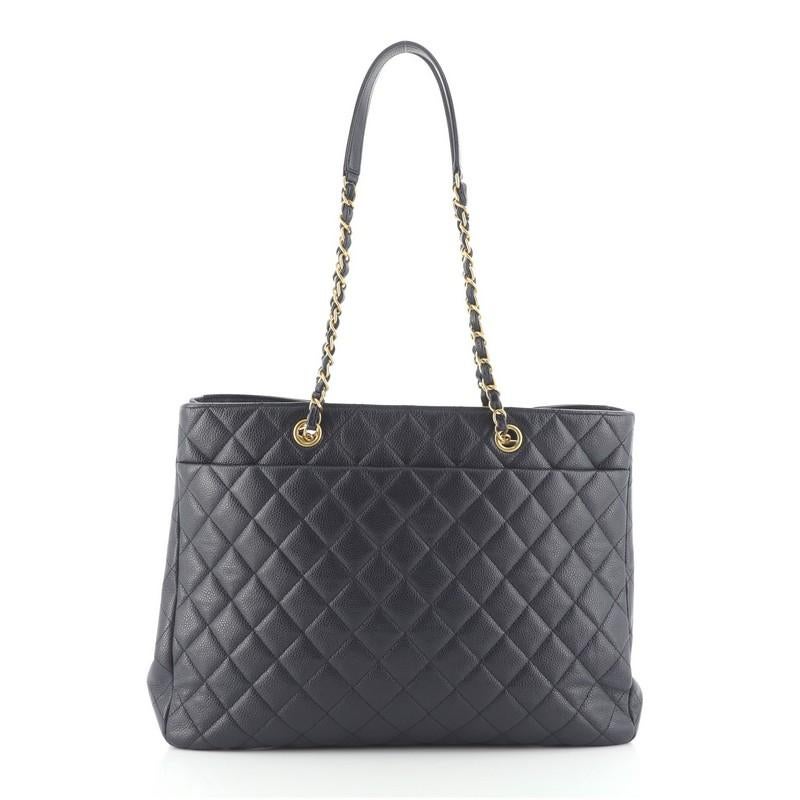 Gray Chanel Classic CC Shopping Tote Quilted Caviar Large