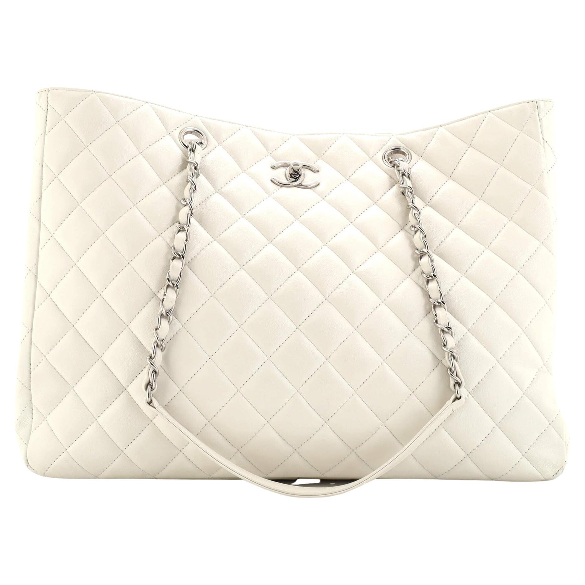 Chanel Classic CC Shopping Tote Quilted Lambskin Large For Sale at