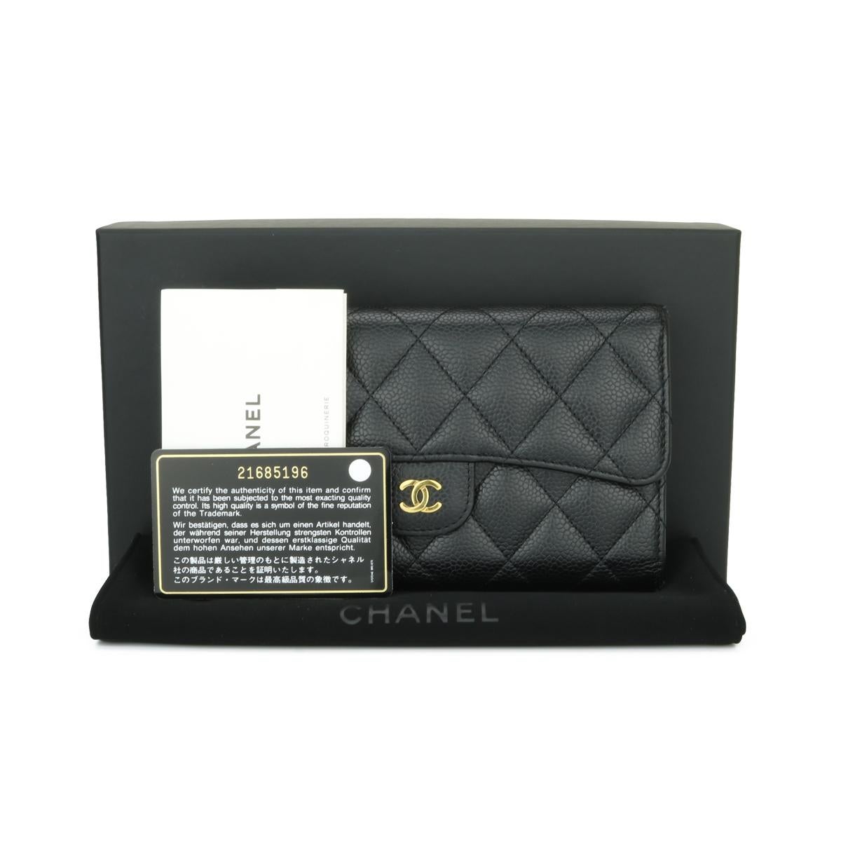 CHANEL Classic Continental Long Flap Wallet Black Caviar with Gold Hardware 2016.

This stunning classic long flap wallet is in excellent condition, the wallet still holds its original shape, and the hardware is still very shiny.

- Exterior