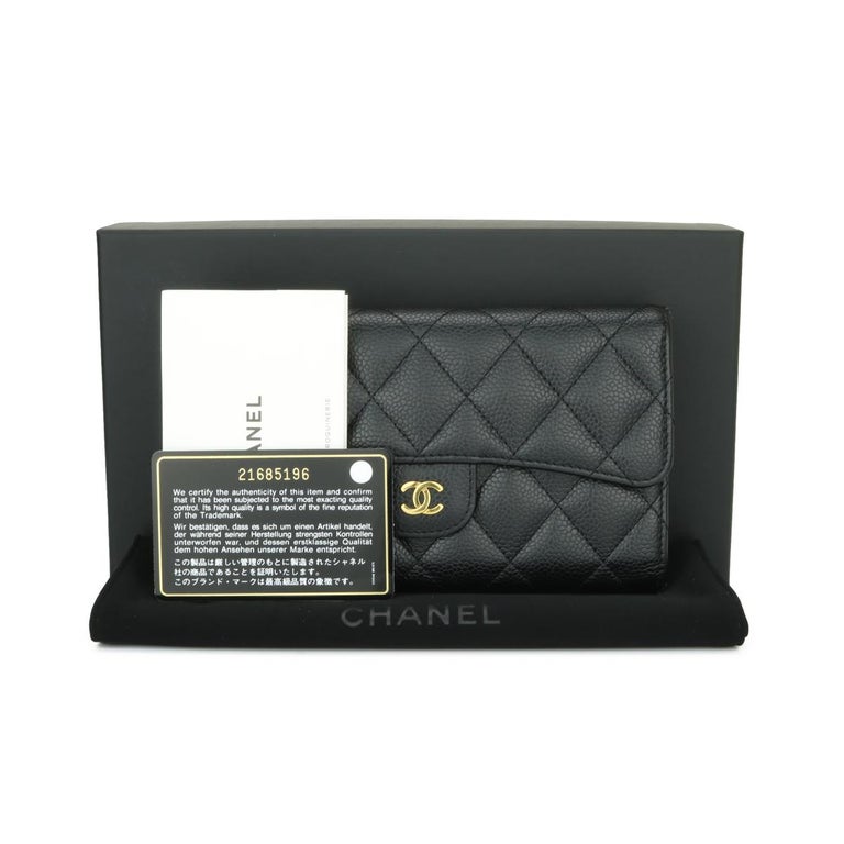 Black Quilted Caviar Classic Flap Wallet