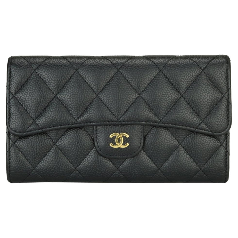 CHANEL Classic Continental lange Klappe Brieftasche Schwarz Kaviar mit Gold Hardware 2016