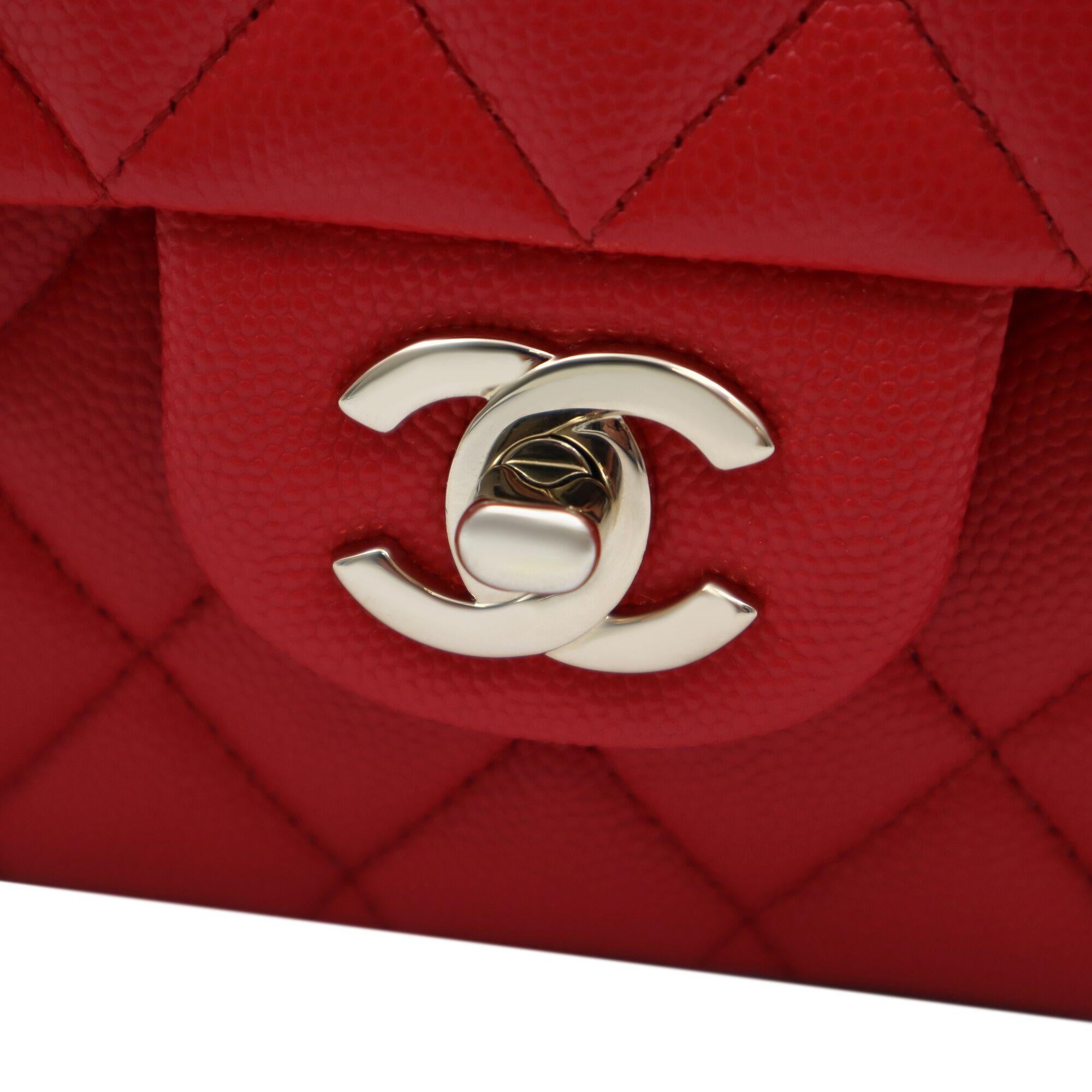 Chanel Classic Coral Red Quilted Caviar Gold Hardware Medium Flap Bag   5