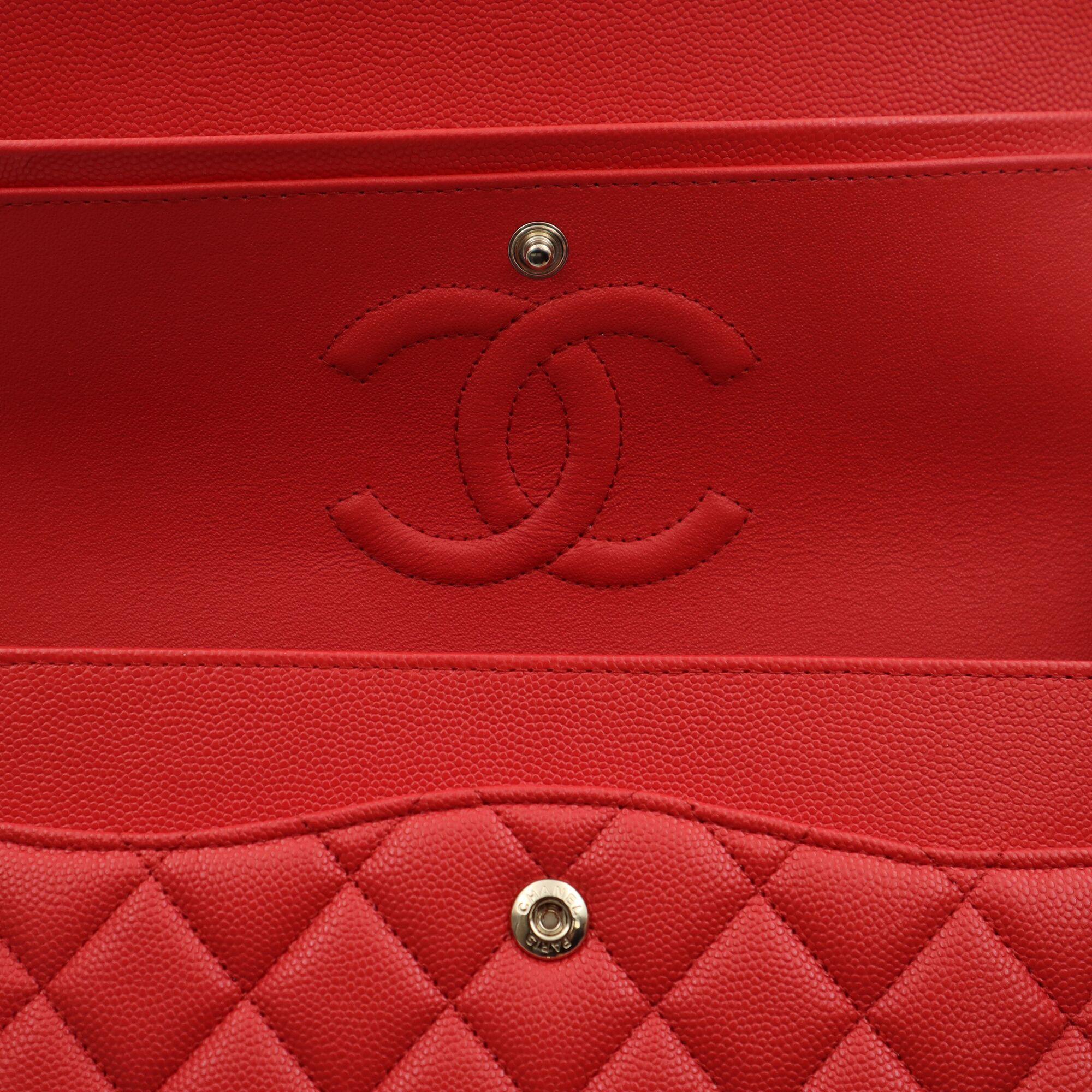 Chanel Classic Coral Red Quilted Caviar Gold Hardware Medium Flap Bag   1