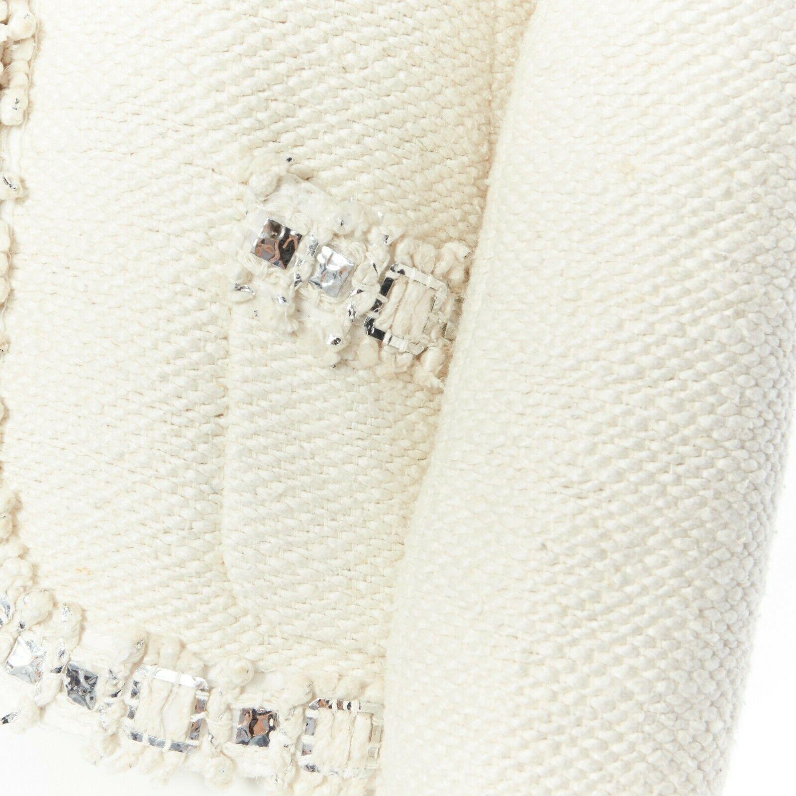 CHANEL classic cream white metallic sequins mixed trimmings tweed jacket FR36 S 6