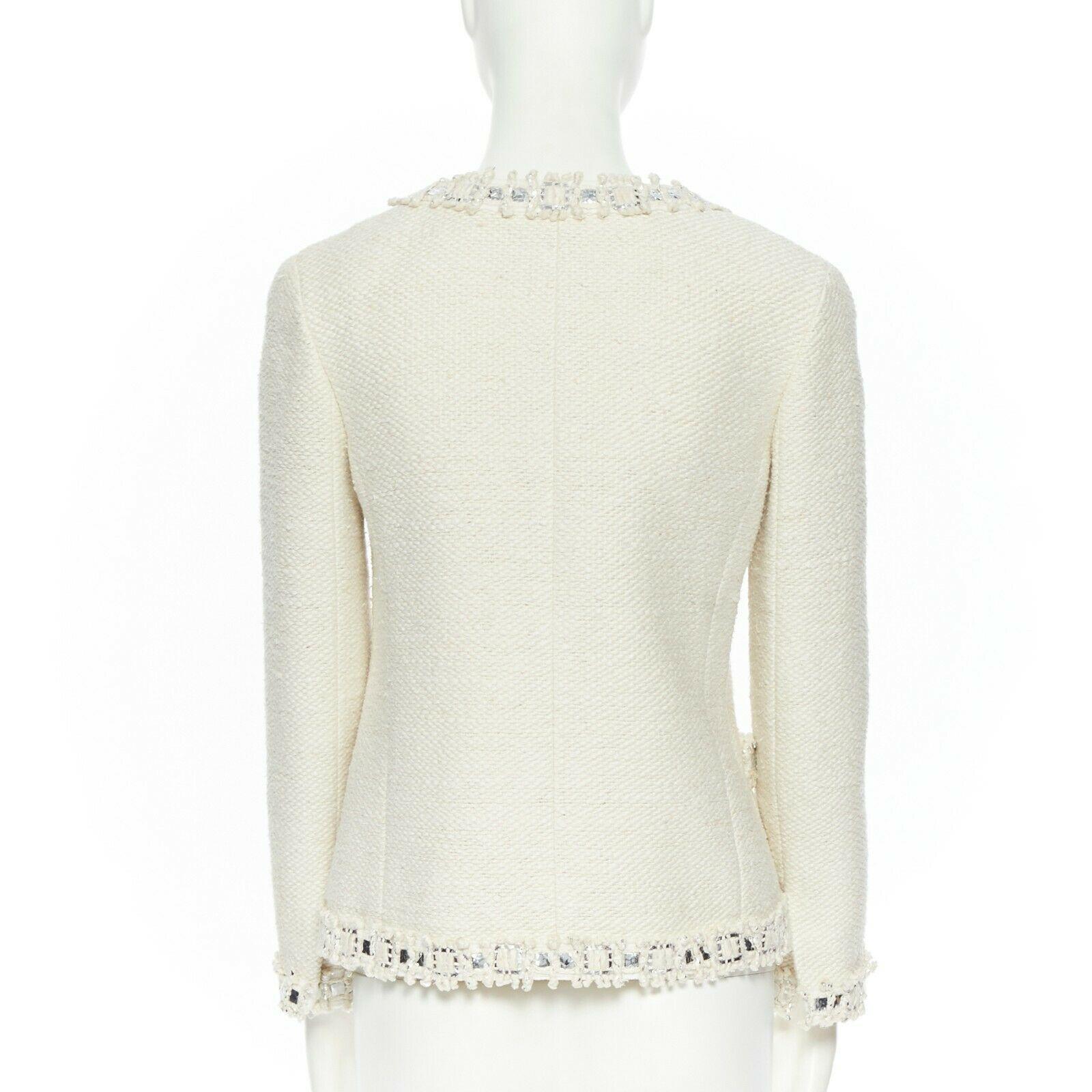 CHANEL classic cream white metallic sequins mixed trimmings tweed jacket FR36 S 3