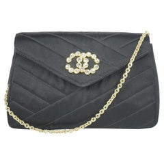Vintage Chanel Classic Crossbody Crystal Cc Mini Flap 11ck1219 Black Satin Shoulder Bag