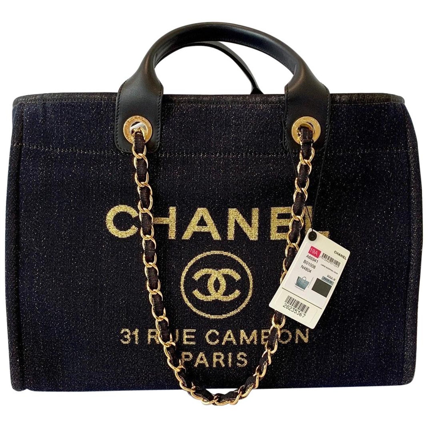 Chanel Classic Deauville Large Metallic Gold Navy Blue Denim Tote Bag 2019  at 1stDibs | chanel deauville tote 2019, chanel deauville 2019, chanel  denim tote