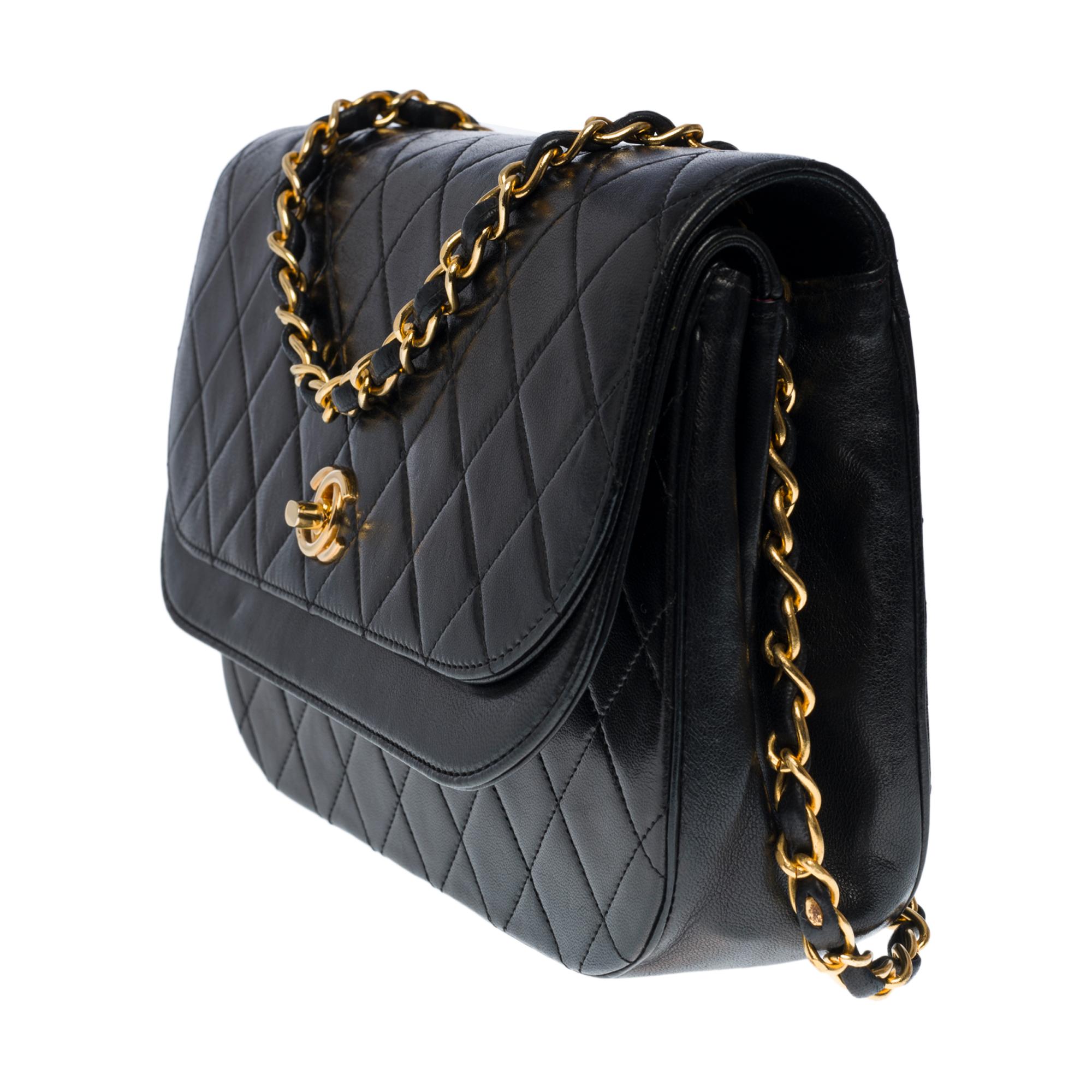 Black Chanel Classic Demi-Lune shoulder Flap bag in black quilted leather, GHW
