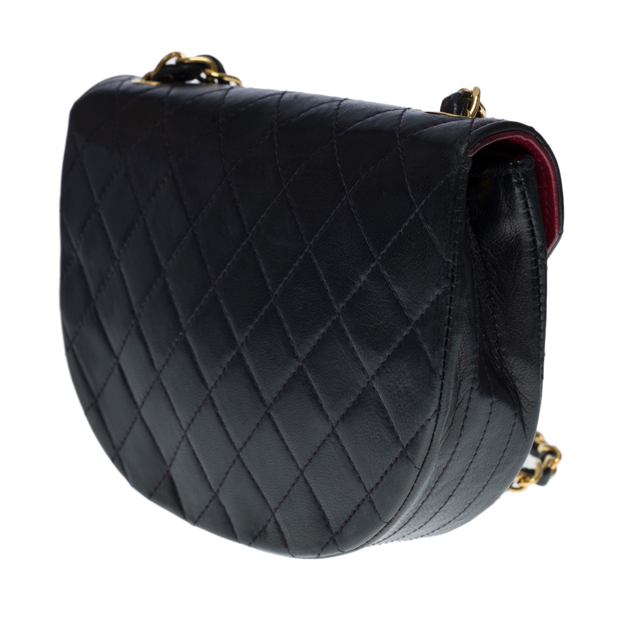 Black Chanel Classic Demi-Lune shoulder Flap bag in navy blue quilted lamb leather, GHW