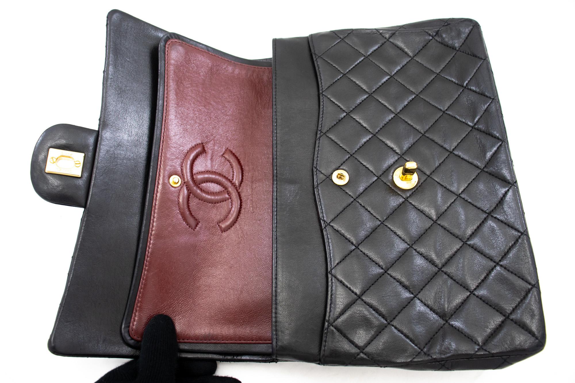 CHANEL Classic Double Chain Flap Shoulder Bag Black Purse Lambskin 6