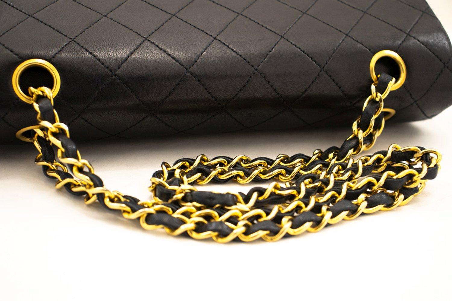 CHANEL Classic Double Chain Flap Shoulder Bag Black Purse Lambskin 9
