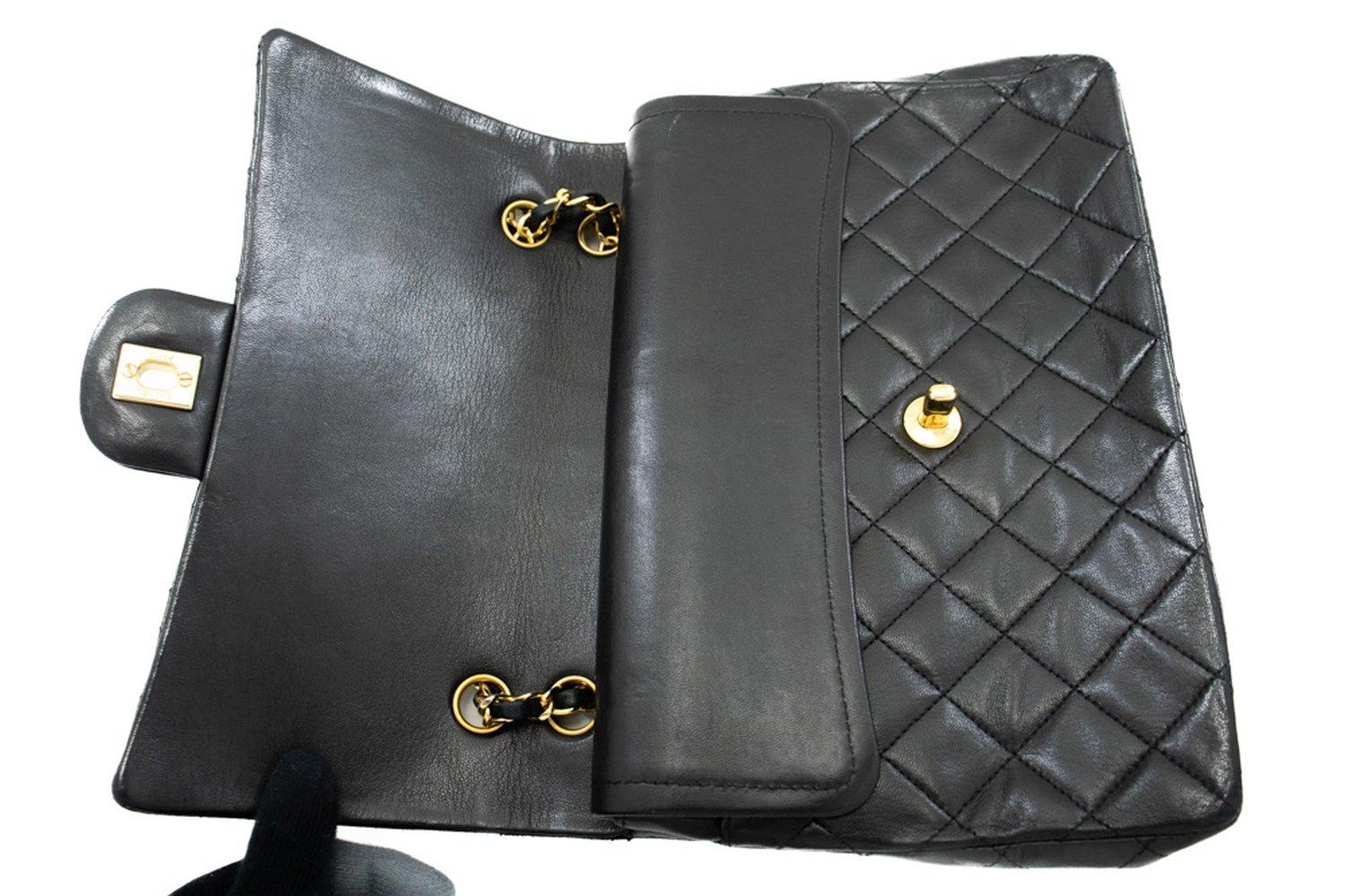 CHANEL Classic Double Chain Flap Shoulder Bag Black Purse Lambskin 15