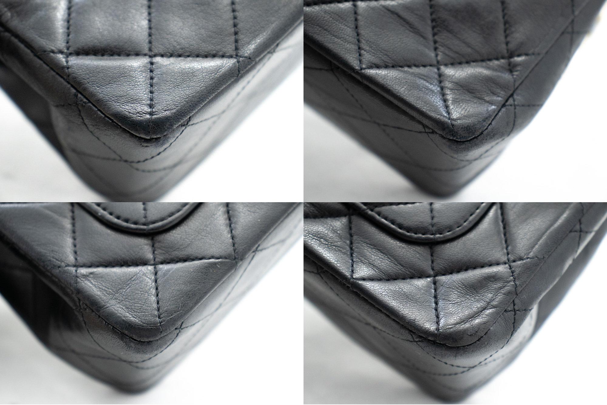 CHANEL Classic Double Chain Flap Shoulder Bag Black Purse Lambskin 2