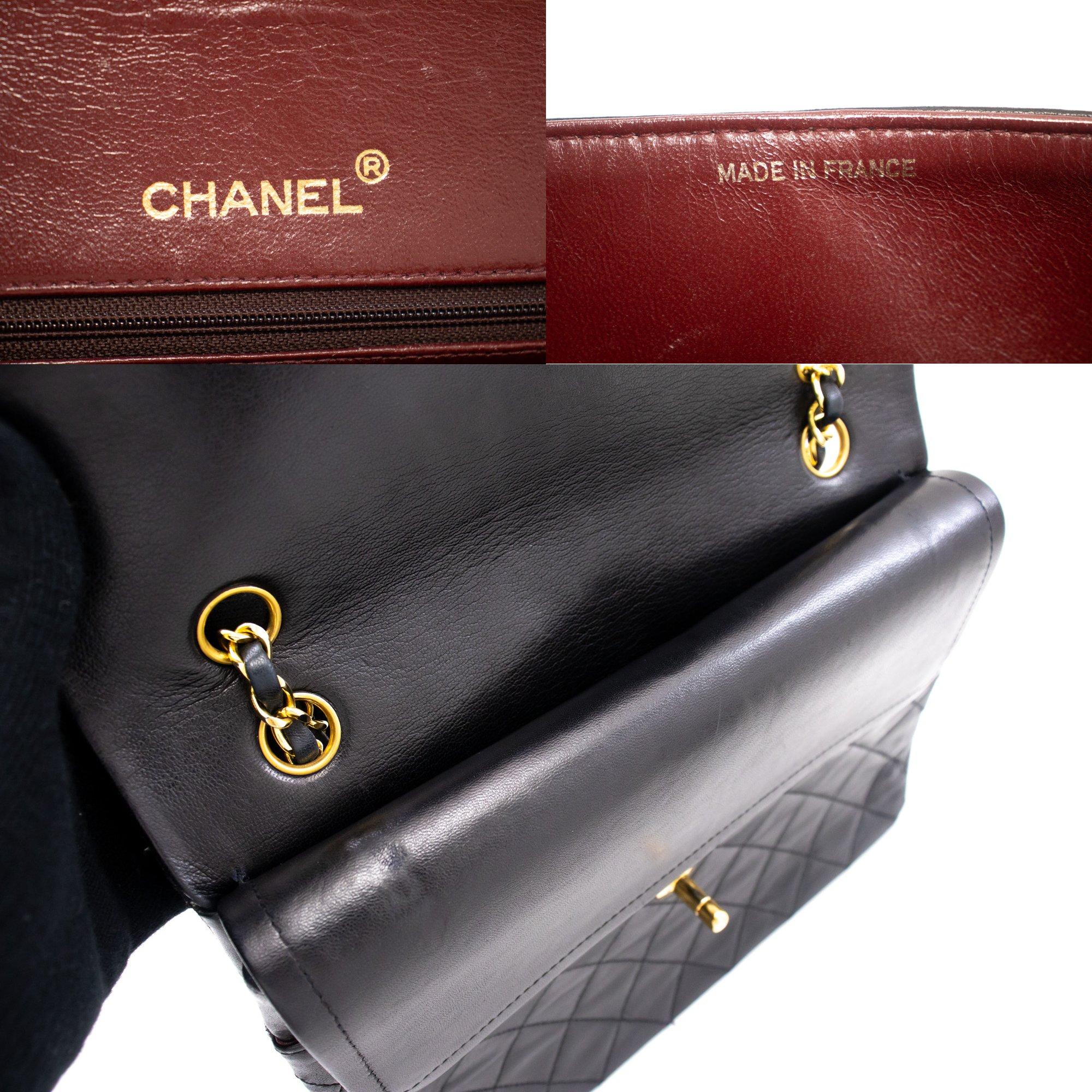 CHANEL Classic Double Chain Flap Shoulder Bag Black Purse Lambskin 4