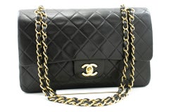CHANEL Classic Double Flap 10" Chain Shoulder Bag Lambskin Black