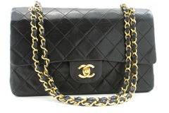 CHANEL Classic Double Flap 10" Chain Shoulder Bag Lambskin Black