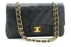 CHANEL Classic Double Flap 10" Chain Shoulder Bag Lambskin Black