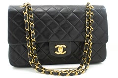 CHANEL Classic Double Flap 10" Chain Shoulder Bag Lambskin Black