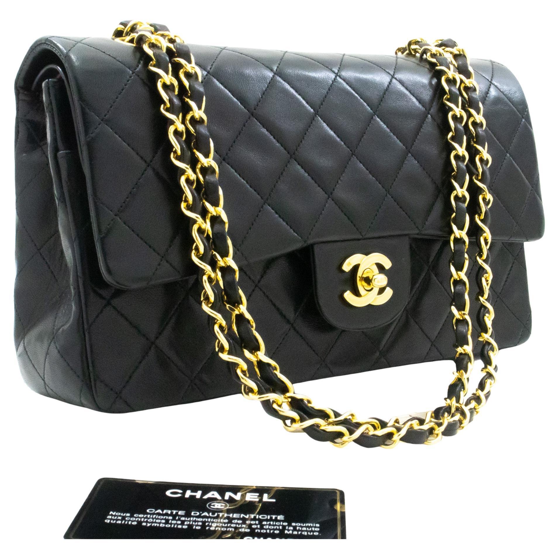 CHANEL Classic Double Flap 10" Chain Shoulder Bag Lambskin Black