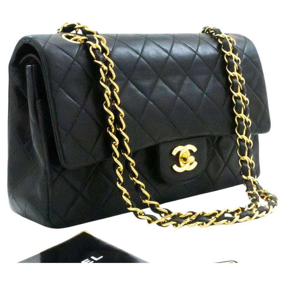 CHANEL Full Flap Chain Shoulder Bag Black Quilted Lambskin Purse L61 