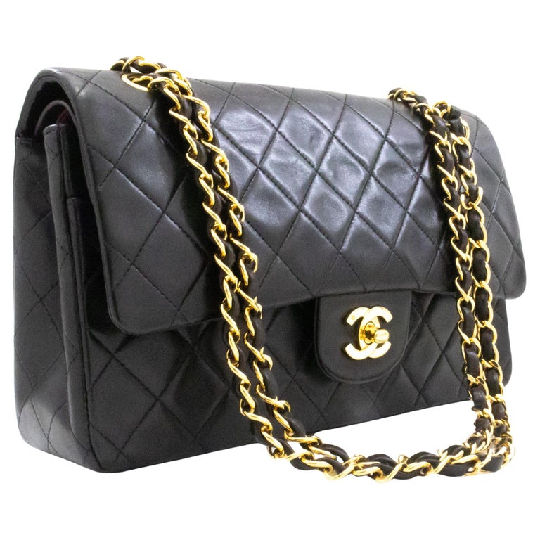 Vintage Chanel Classic Flap Bag Black Gold - 163 For Sale on 1stDibs