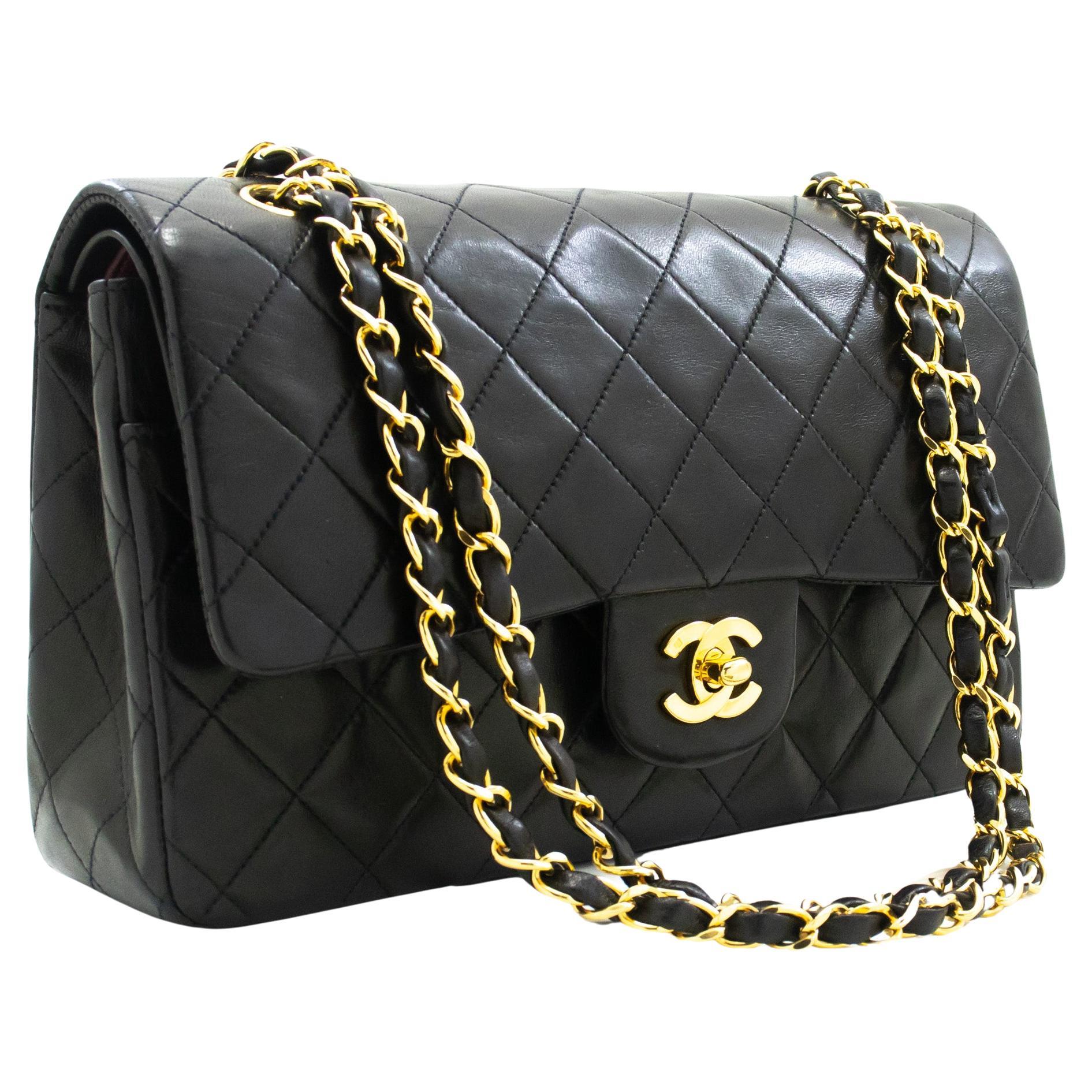 CHANEL Classic Double Flap 10 Chain Shoulder Bag Lambskin Black For Sale  at 1stDibs
