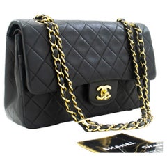 CHANEL Classic Double Flap 10" Chain Shoulder Bag Lambskin Black